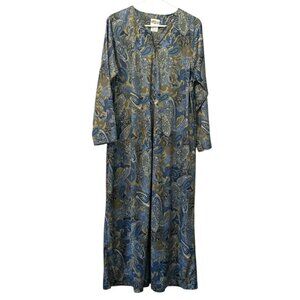 Collection ETC Womens House Dress Paisley Long Sleeve Medium Polyester 1/2 Zip
